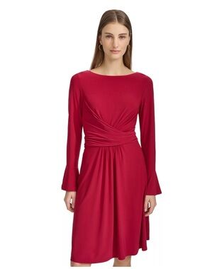 Harper rose women’s Wine bell Long-Sleeve Twist-Waist wrap Midi Dress boat neck